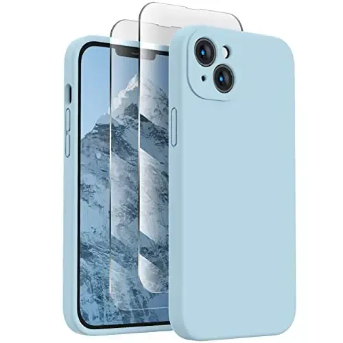 FireNova Designed for iPhone 14 Case, Silicone Upgraded [Camera Protection] Phone Case with [2 Screen Protectors], Soft Anti-Scratch Microfiber Lining Inside, 6.1 inch, Sky Blue - FIRENOVA