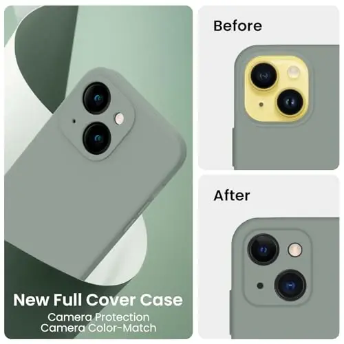FireNova Designed for iPhone 14 Case, Silicone Upgraded [Camera Protection] Phone Case with [2 Screen Protectors], Soft Anti-Scratch Microfiber Lining Inside, 6.1 inch, Calke Green - 4