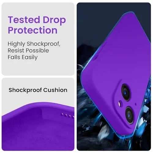 FireNova Designed for iPhone 14 Case, Silicone Upgraded [Camera Protection] Phone Case with [2 Screen Protectors], Soft Anti-Scratch Microfiber Lining Inside, 6.1 inch, Neon Purple - 4