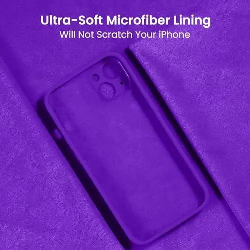 FireNova Designed for iPhone 14 Case, Silicone Upgraded [Camera Protection] Phone Case with [2 Screen Protectors], Soft Anti-Scratch Microfiber Lining Inside, 6.1 inch, Neon Purple - 5