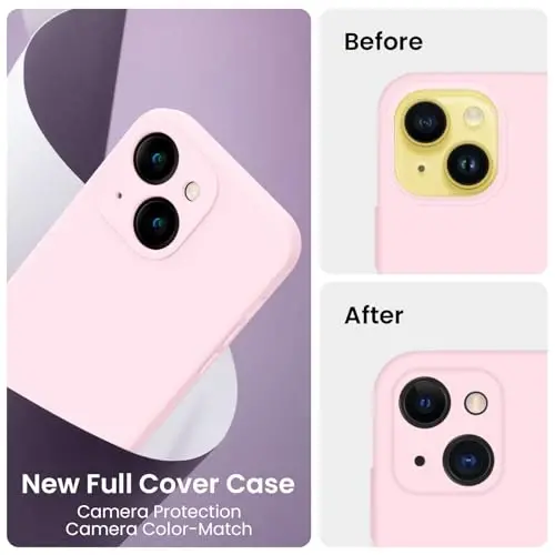 FireNova Designed for iPhone 14 Case, Silicone Upgraded [Camera Protection] Phone Case with [2 Screen Protectors], Soft Anti-Scratch Microfiber Lining Inside, 6.1 inch, Chalk Pink - 3
