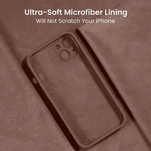 FireNova Designed for iPhone 14 Case, Silicone Upgraded [Camera Protection] Phone Case with [2 Screen Protectors], Soft Anti-Scratch Microfiber Lining Inside, 6.1 inch, Light Brown - 5