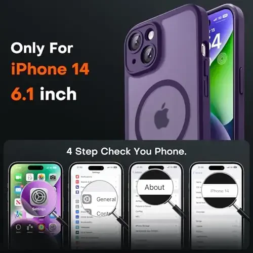 TOCOL Magnetic for iPhone 14 Case, Upgraded Full Camera Protection, Compatible with Magsafe, Drop Protection, Translucent Matte Back Bumper Phone Cover 6.1-Inch (Midnight Purple) - 2