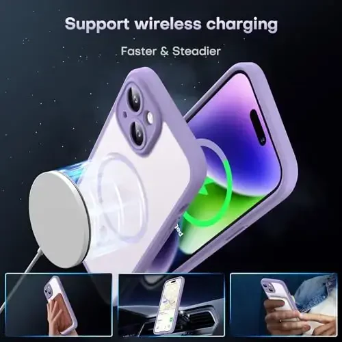 TOCOL Magnetic for iPhone 14 Case, Upgraded Full Camera Protection, Compatible with Magsafe, Drop Protection, Translucent Matte Back Bumper Phone Cover 6.1-Inch (Light Purple) - 3