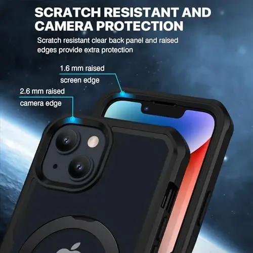 iPhone 14 / iPhone 13 için CENHUFO Gizlilik Telefon Kılıfı [Magsafe ile Uyumlu] Dahili Cam Gizlilik Ekran Koruyucu ve Manyetik Halka Standı, Tam Gövde Darbeye Dayanıklı Şeffaf Kamera Lens Kapağı - Siyah - 6
