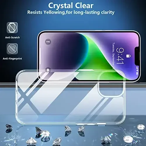 SPIDERCASE for iPhone 14 /iPhone 15 Case, [15 FT Military Grade Drop Protection] [Crystal Clear] 2 Pack [Tempered Glass Screen Protectors+Camera Lens Protectors] [Not Yellowing] Slim , Clear - 4