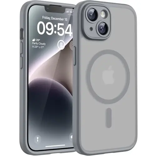 iPhone 14 Kılıf için TOCOL, Magsafe Şarj Cihazı ile Uyumlu, Tam Kamera Koruma, Düşme Koruması, iPhone 14 6.1 inç için Yarı Saydam Mat Telefon Kılıfı (Gri) 