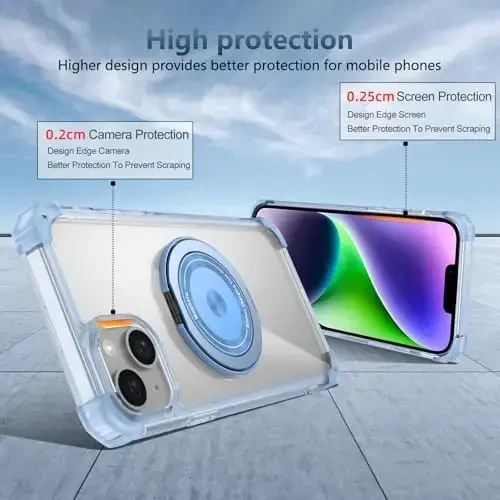 IYTRRYH for iPhone 14 Case Magnetic Compatible with MagSafe Wireless Charging,with 2 Screen Protectors,Built-in 360°Kickstand Ring Military Grade Drop Heavy Duty Protection Shockproof Phone Case Blue - 7