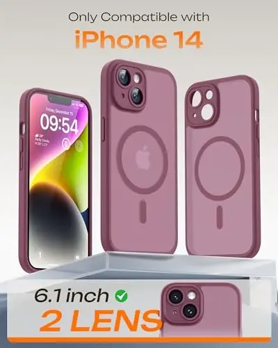 iPhone 14 Kılıfı için TOCOL, Magsafe Şarj Cihazı ile Uyumlu, Tam Kamera Koruma, Düşme Koruması, iPhone 14 6.1 inç için Yarı Saydam Mat Telefon Kılıfı (Erik Rengi) - TOCOL (1)