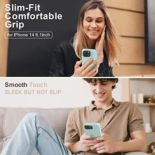 Vooii Compatible with iPhone 14 Case, [Anti-Scratch Microfiber Lining] [Soft Touch Premium Liquid Silicone], Ultra Slim Shockproof Protective Phone Case for iPhone 14 - Mint - VOOII (1)