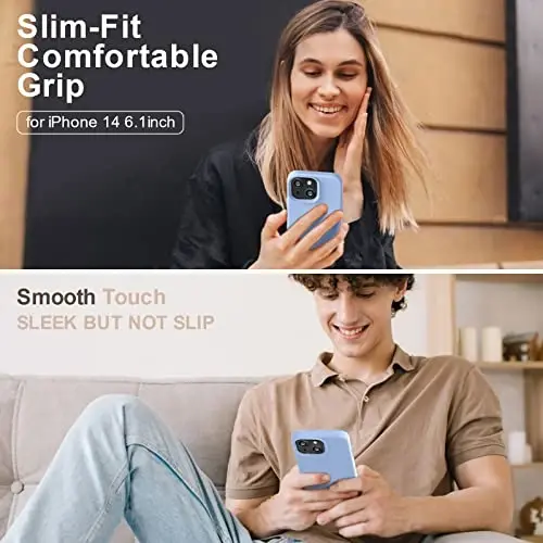 Vooii Compatible with iPhone 14 Case,[Silky Touch Premium Liquid Silicone] [Soft Anti-Scratch Microfiber Lining], Ultra Slim Shockproof Protective Case for iPhone 14 - Light Blue - 2