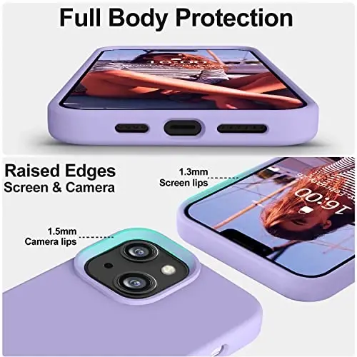 Vooii Compatible with iPhone 14 Case,[Silky Touch Premium Liquid Silicone] [Soft Anti-Scratch Microfiber Lining], Ultra Slim Shockproof Protective Case for iPhone 14 - Light Purple - 3