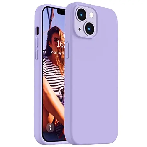 Vooii Compatible with iPhone 14 Case,[Silky Touch Premium Liquid Silicone] [Soft Anti-Scratch Microfiber Lining], Ultra Slim Shockproof Protective Case for iPhone 14 - Light Purple 