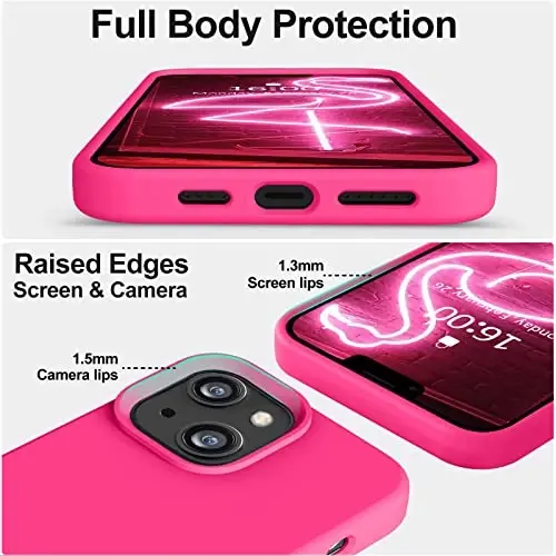 Vooii Compatible with iPhone 14 Case,[Silky Touch Premium Liquid Silicone] [Soft Anti-Scratch Microfiber Lining], Ultra Slim Shockproof Protective Case for iPhone 14 - Hot Pink - 3