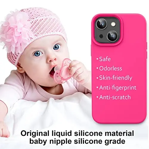 Vooii Compatible with iPhone 14 Case,[Silky Touch Premium Liquid Silicone] [Soft Anti-Scratch Microfiber Lining], Ultra Slim Shockproof Protective Case for iPhone 14 - Hot Pink - 5