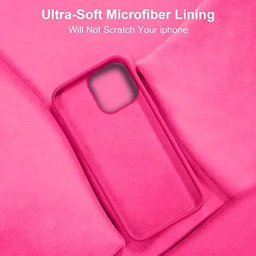 Vooii Compatible with iPhone 14 Case,[Silky Touch Premium Liquid Silicone] [Soft Anti-Scratch Microfiber Lining], Ultra Slim Shockproof Protective Case for iPhone 14 - Hot Pink - 6