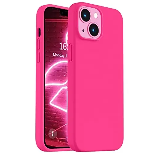 Vooii Compatible with iPhone 14 Case,[Silky Touch Premium Liquid Silicone] [Soft Anti-Scratch Microfiber Lining], Ultra Slim Shockproof Protective Case for iPhone 14 - Hot Pink - VOOII