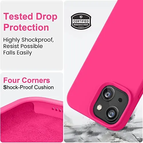 Vooii Compatible with iPhone 14 Case,[Silky Touch Premium Liquid Silicone] [Soft Anti-Scratch Microfiber Lining], Ultra Slim Shockproof Protective Case for iPhone 14 - Hot Pink - 4