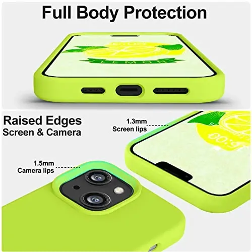 Vooii Compatible with iPhone 14 Case,[Silky Touch Premium Liquid Silicone] [Soft Anti-Scratch Microfiber Lining], Ultra Slim Shockproof Protective Case for iPhone 14 - Fluorescent Green - 3