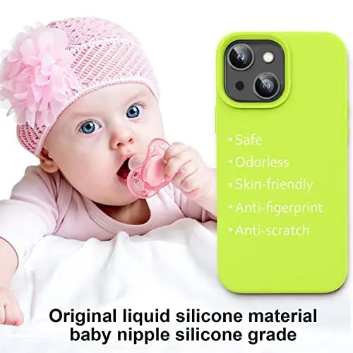 Vooii Compatible with iPhone 14 Case,[Silky Touch Premium Liquid Silicone] [Soft Anti-Scratch Microfiber Lining], Ultra Slim Shockproof Protective Case for iPhone 14 - Fluorescent Green - 5