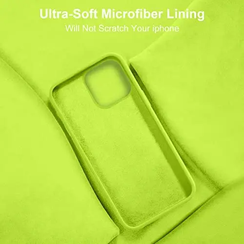 iPhone 14 Kılıfı ile Uyumlu Vooii, [İpeksi Dokunuşlu Premium Sıvı Silikon] [Yumuşak Çizilmez Mikrofiber Astar], iPhone 14 için Ultra İnce Darbeye Dayanıklı Koruyucu Kılıf - Floresan Yeşil 