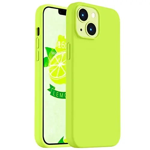 Vooii Compatible with iPhone 14 Case,[Silky Touch Premium Liquid Silicone] [Soft Anti-Scratch Microfiber Lining], Ultra Slim Shockproof Protective Case for iPhone 14 - Fluorescent Green - VOOII