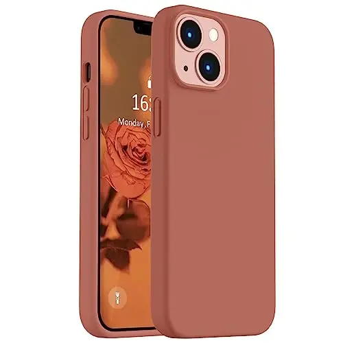 Vooii Compatible with iPhone 14 Case,[Silky Touch Premium Liquid Silicone] [Soft Anti-Scratch Microfiber Lining], Ultra Slim Shockproof Protective Case for iPhone 14 - Caramel - 1