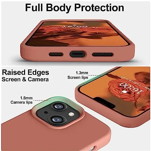 Vooii Compatible with iPhone 14 Case,[Silky Touch Premium Liquid Silicone] [Soft Anti-Scratch Microfiber Lining], Ultra Slim Shockproof Protective Case for iPhone 14 - Caramel - 3