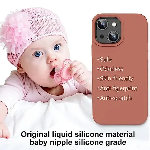 Vooii Compatible with iPhone 14 Case,[Silky Touch Premium Liquid Silicone] [Soft Anti-Scratch Microfiber Lining], Ultra Slim Shockproof Protective Case for iPhone 14 - Caramel - 5