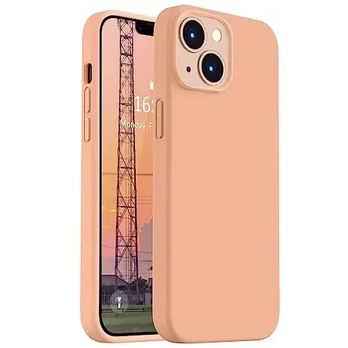 Vooii Compatible with iPhone 14 Case,[Silky Touch Premium Liquid Silicone] [Soft Anti-Scratch Microfiber Lining], Ultra Slim Shockproof Protective Case for iPhone 14 - Cantaloupe - 1