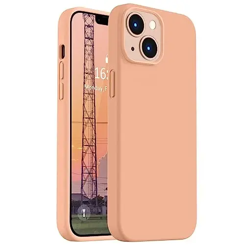 Vooii Compatible with iPhone 14 Case,[Silky Touch Premium Liquid Silicone] [Soft Anti-Scratch Microfiber Lining], Ultra Slim Shockproof Protective Case for iPhone 14 - Cantaloupe - 1