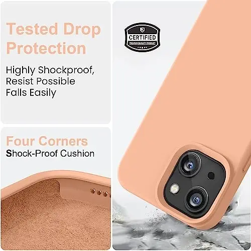 Vooii Compatible with iPhone 14 Case,[Silky Touch Premium Liquid Silicone] [Soft Anti-Scratch Microfiber Lining], Ultra Slim Shockproof Protective Case for iPhone 14 - Cantaloupe - 4