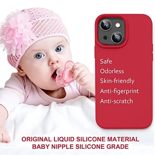 Vooii Compatible with iPhone 14 Case,[Silky Touch Premium Liquid Silicone] [Soft Anti-Scratch Microfiber Lining], Ultra Slim Shockproof Protective Case for iPhone 14 - Red - 5