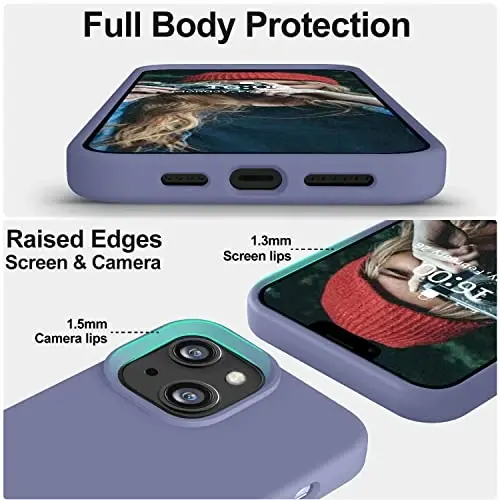 Vooii Compatible with iPhone 14 Case,[Silky Touch Premium Liquid Silicone] [Soft Anti-Scratch Microfiber Lining], Ultra Slim Shockproof Protective Case for iPhone 14 - Lavander Grey - 3