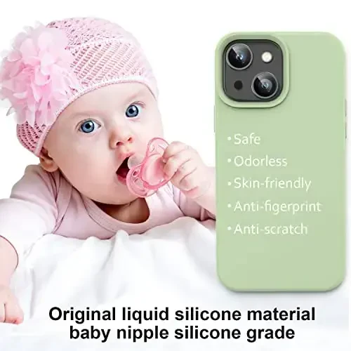 Vooii Compatible with iPhone 14 Case,[Silky Touch Premium Liquid Silicone] [Soft Anti-Scratch Microfiber Lining], Ultra Slim Shockproof Protective Case for iPhone 14 - Matcha - 5