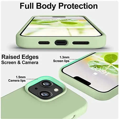 Vooii Compatible with iPhone 14 Case,[Silky Touch Premium Liquid Silicone] [Soft Anti-Scratch Microfiber Lining], Ultra Slim Shockproof Protective Case for iPhone 14 - Matcha - 3