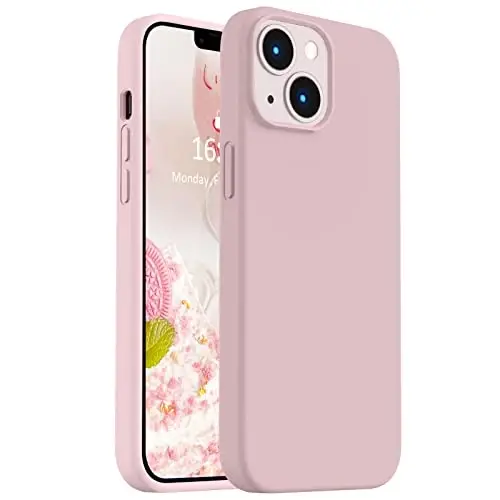 Vooii Compatible with iPhone 14 Case,[Silky Touch Premium Liquid Silicone] [Soft Anti-Scratch Microfiber Lining], Ultra Slim Shockproof Protective Case for iPhone 14 - Pink Sand - VOOII