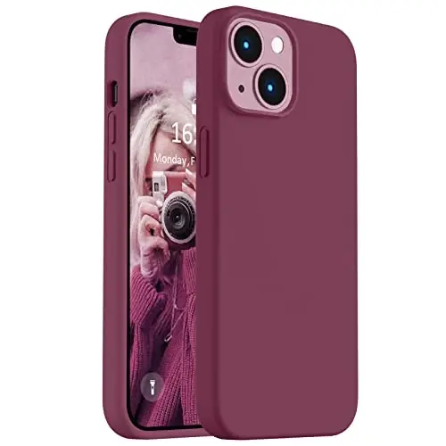 Vooii Compatible with iPhone 14 Case,[Silky Touch Premium Liquid Silicone] [Soft Anti-Scratch Microfiber Lining], Ultra Slim Shockproof Protective Case for iPhone 14 - WineRed - 1