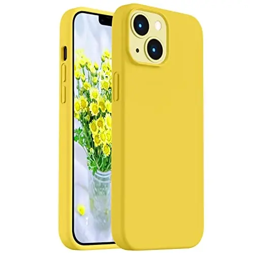 Vooii Compatible with iPhone 14 Case,[Silky Touch Premium Liquid Silicone] [Soft Anti-Scratch Microfiber Lining], Ultra Slim Shockproof Protective Case for iPhone 14 - Yellow - 1