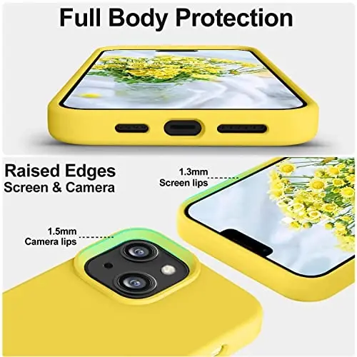 Vooii Compatible with iPhone 14 Case,[Silky Touch Premium Liquid Silicone] [Soft Anti-Scratch Microfiber Lining], Ultra Slim Shockproof Protective Case for iPhone 14 - Yellow - 3