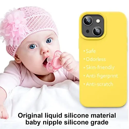 Vooii Compatible with iPhone 14 Case,[Silky Touch Premium Liquid Silicone] [Soft Anti-Scratch Microfiber Lining], Ultra Slim Shockproof Protective Case for iPhone 14 - Yellow - 5