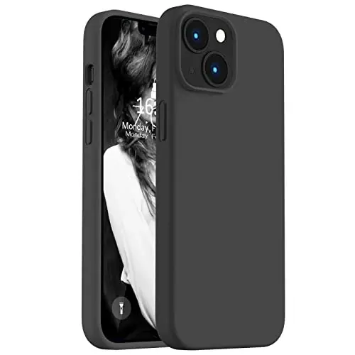 Vooii Compatible with iPhone 14 Case,[Silky Touch Premium Liquid Silicone] [Soft Anti-Scratch Microfiber Lining], Ultra Slim Shockproof Protective Case for iPhone 14 - Black - 1