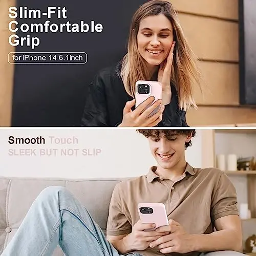 Vooii Compatible with iPhone 14 Case,[Silky Touch Premium Liquid Silicone] [Soft Anti-Scratch Microfiber Lining], Ultra Slim Shockproof Protective Case for iPhone 14 - Chalk Pink - 2