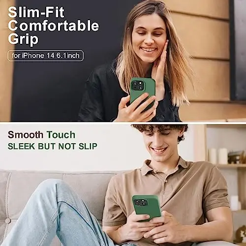 Vooii Compatible with iPhone 14 Case,[Silky Touch Premium Liquid Silicone] [Soft Anti-Scratch Microfiber Lining], Ultra Slim Shockproof Protective Case for iPhone 14 - Green - 2