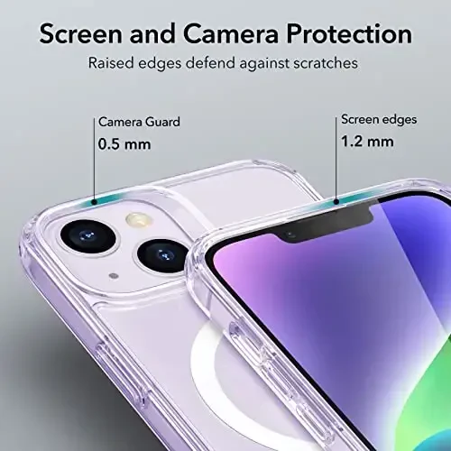 ESR for iPhone 14 Case/iPhone 13 Case, Compatible with MagSafe, Shockproof Military-Grade Protection, Magnetic Phone Case for iPhone 14/13, Classic Series (HaloLock), Clear Purple - 6