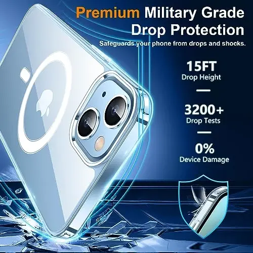 SPIDERCASE for iPhone 14 Case/iPhone 15 Case, [15 FT Military Grade Drop Protection] Magnetic [Crystal Clear] 2 Pack [Tempered Glass Screen Protectors+Camera Lens Protectors] Slim Case, Clear - 3