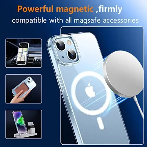 iPhone 14 Kılıfı/iPhone 15 Kılıfı için ÖRÜMCEK KILIF, [15 FT Askeri Sınıf Düşme Koruması] Manyetik [Kristal Şeffaf] 2'li Paket [Temperli Cam Ekran Koruyucular+Kamera Lensi Koruyucular] İnce Kılıf, Şeffaf - 5