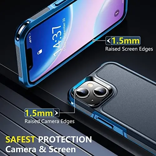 SPIDERCASE for iPhone 14 Case/iPhone 15 Case, [15 FT Military Grade Drop Protection][Non-Slip] 2 Pack [Tempered Glass Screen Protectors+Camera Lens Protectors] Heavy Duty Shockproof Case, Dark Blue - 5