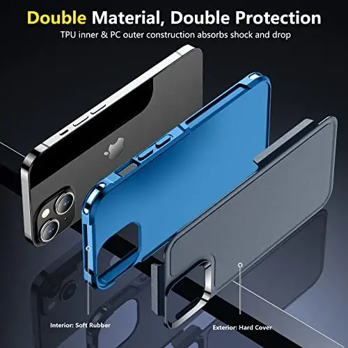 SPIDERCASE for iPhone 14 Case/iPhone 15 Case, [15 FT Military Grade Drop Protection][Non-Slip] 2 Pack [Tempered Glass Screen Protectors+Camera Lens Protectors] Heavy Duty Shockproof Case, Dark Blue - 6