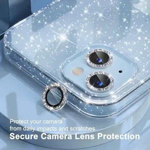 iPhone 14 Plus Case Women Phone Case uchun Choiche mos, Chiroyli Bling Sparkly, Harbiy darajadagi tushishdan himoya, 2 olmosli kamera linzalari qopqoqlari, 2 закаленное shisha himoyachilari, 6,7 dyuym (Glitter Clear) - 3